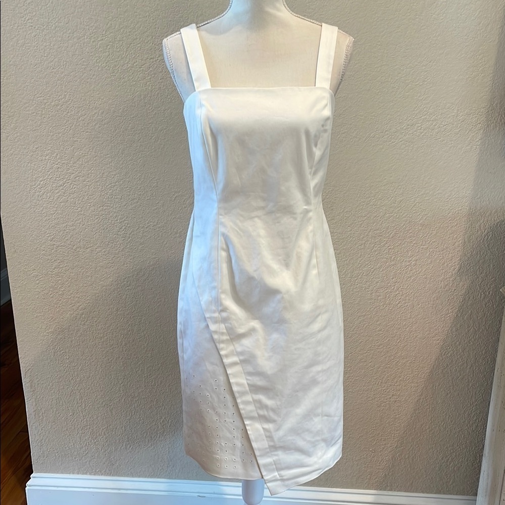 EE BY ETCETERA White Sheath Midi Dress with Square Neckline and removable straps
